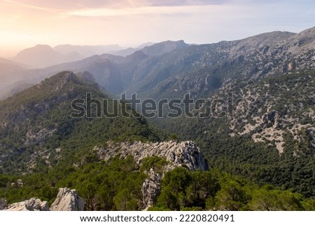 View from Puig de N'Ali to the mountains of Tramuntana. Foto stock © 