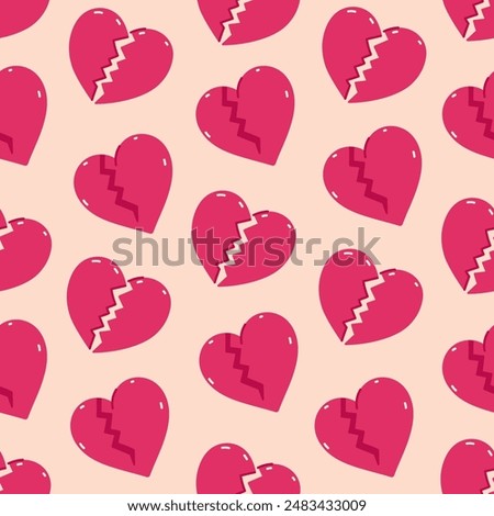 Seamless pattern of red broken hearts. Vector graphics.