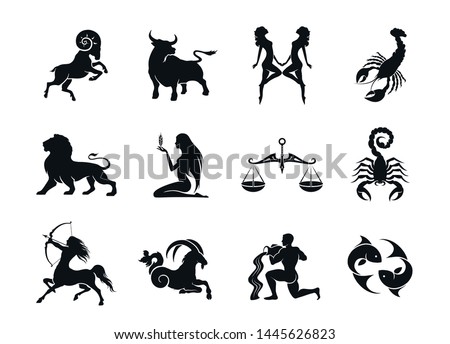 zodiac signs horoscope icons set. isolated astrological images in simple black and white style