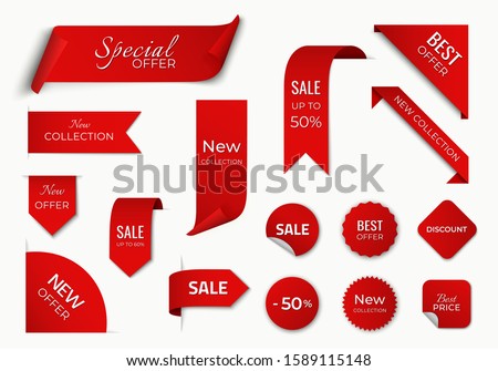 set of red sale label with discount offer. promotion label design. isolated vector tag images