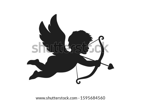 cupid icon. valentine's day symbol. Cupid shooting arrow. isolated vector silhouette image