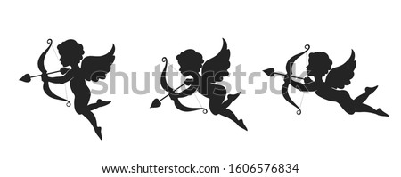 Cute cupid icon set. love, wedding and valentines symbol. Cupid with bow and arrow. isolated vector silhouette image