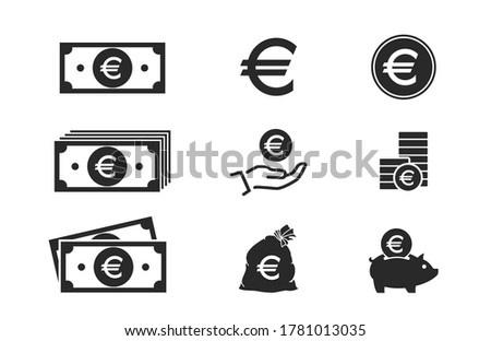 euro banknotes, coins, cash and money icons. financial and banking infographic elements and symbols for web design