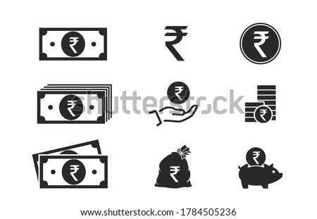 indian rupee banknotes, coins, cash and money icons. financial and banking infographic elements and symbols for web design