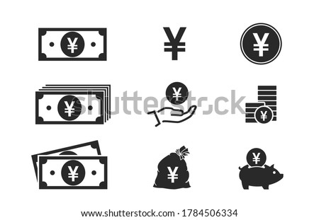 japanese yen banknotes, coins, cash and money icons. financial and banking infographic elements and symbols for web design