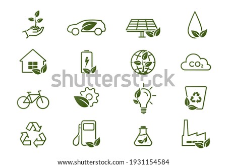 eco line icon set. environment, eco friendly, green technology and ecology symbols. isolated vector images in flat style