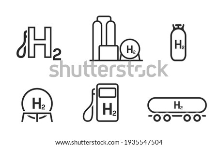 Hydrogen energy line icon set. environment, eco friendly industry and alternative energy symbols. isolated vector images