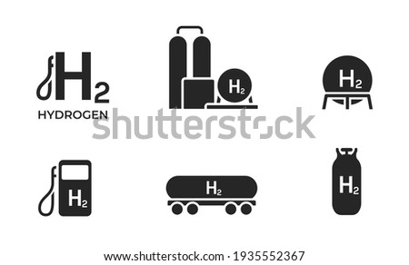 Hydrogen energy icon set. environment, eco friendly industry and alternative energy symbols. isolated vector images in flat style