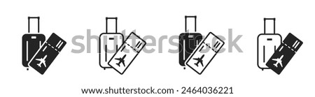 air travel icon set. flight ticket and travel bag. vacation and trip symbols. isolated vector images for tourism design