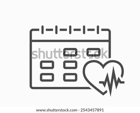 Heart healthcare calendar line icon. Cardiac appointment schedule. Isolated vector image in simple style