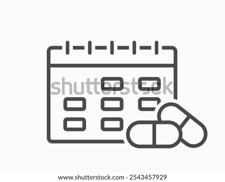 Medical calendar line icon. Pill schedule reminder. Health care isolated vector image in simple style