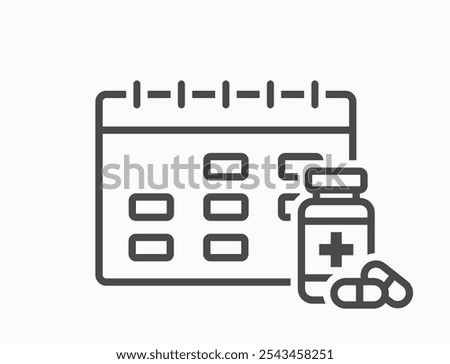 Pill schedule line icon. Treatment and medical calendar. Isolated vector image in simple style