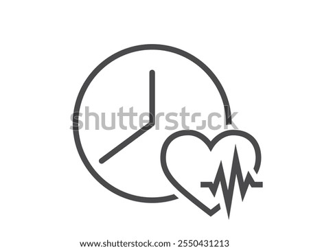 Cardiac appointment time line icon. Heart healthcare symbol. Isolated vector image in simple style