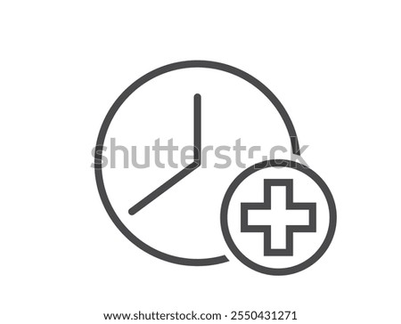 Medical exam time line icon. Doctor appointment reminder. Clock and medical cross. Health care isolated vector image in simple style