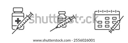 Vaccination line icon set. Medical schedule reminder. Health care isolated vector images in simple style