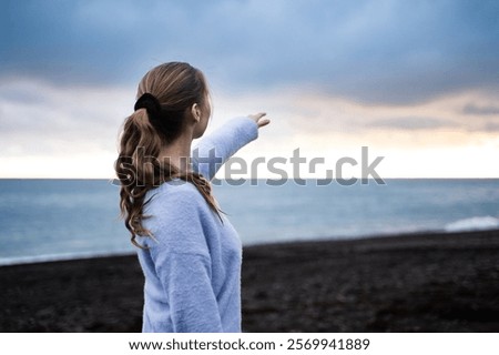 Similar – Image, Stock Photo Unrecognizable traveler in mountains in winter