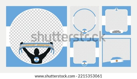 I support Argentina world football championship profil picture frame banner man silhouette with national flag scarf in hand for social media 