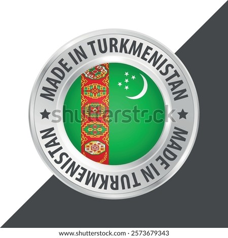 Made in Turkmenistan badge logo flag sticker 3d vector illustration isolated on white