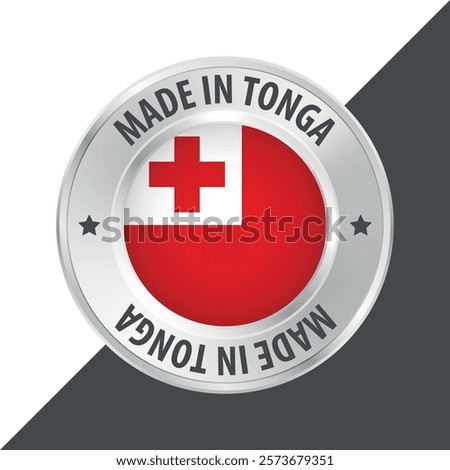 Made in Tonga badge logo flag sticker 3d vector illustration isolated on white