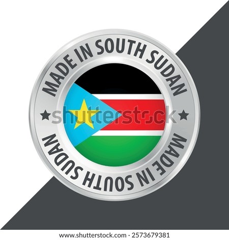 Made in South Sudan badge logo flag sticker 3d vector illustration isolated on white