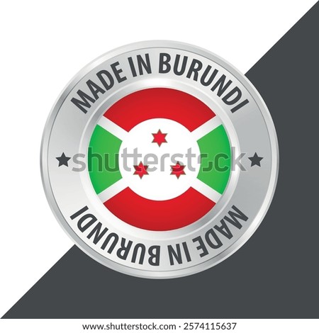 Made in Burundi badge logo flag sticker 3d vector illustration isolated on white