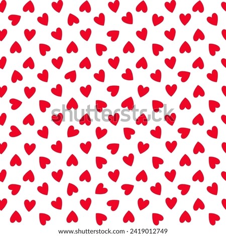 All over seamless vector repeat pattern with ditsy small red hand drawn doodle hearts tossed as grid on white. Simple cute Valentines day background