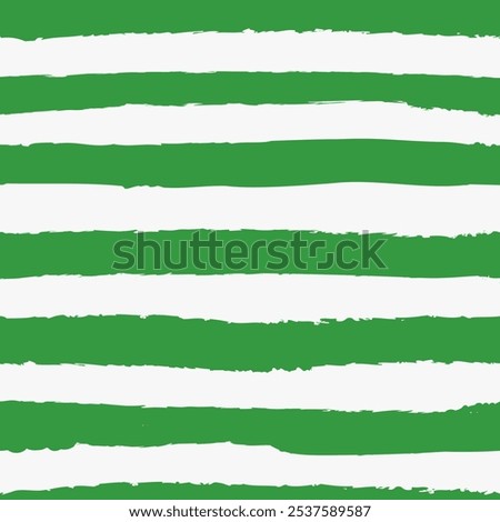 Horizontal stripe seamless repeat pattern in bright Kelly green and white. Grunge torn texture jagged vector cabana stripe for St Patricks Day, Christmas, spring, gardening, tropical designs