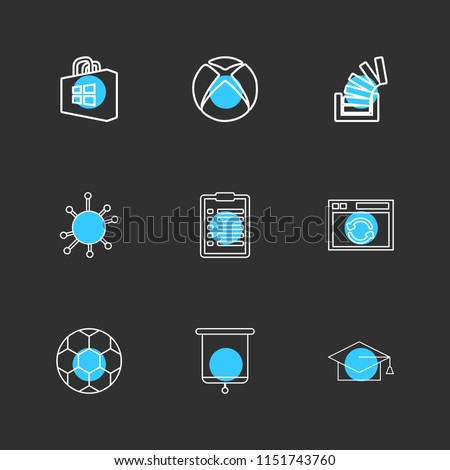 windows store  xbox  stackoverflow  convocation  football  clipboard  icon vector design  flat  collection style creative  icons