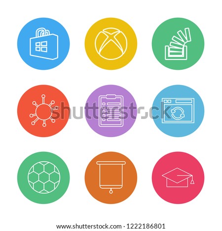 Set of 9 icons, for web, internet, mobile apps, interface design: business, finance, shopping, communication, fitness, computer, media, transportation, travel, easter, christmas, summer, device