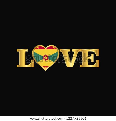 Golden Love typography Grenada flag design vector