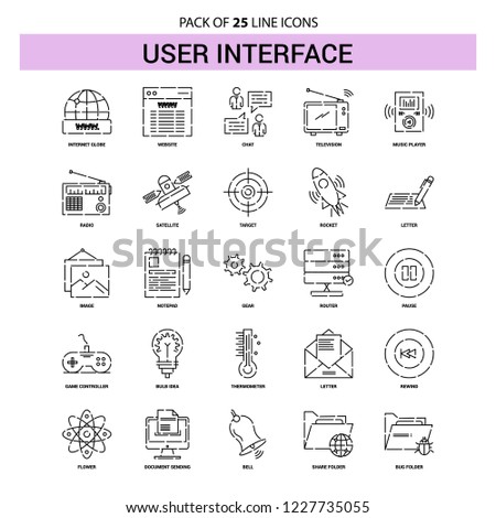 User Interface  Line Icon Set - 25 Dashed Outline Style