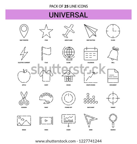 Universal Line Icon Set - 25 Dashed Outline Style