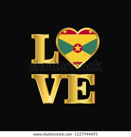 Love typography Grenada flag design vector Gold lettering