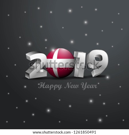 2019 Happy New Year Denmark Flag Typography. Abstract Celebration background