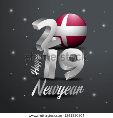 2019 Happy New Year Denmark Flag Typography. Abstract Celebration background