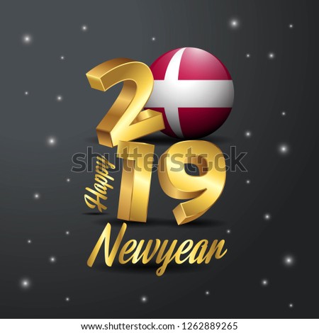 2019 Happy New Year Denmark Flag Typography. Abstract Celebration background