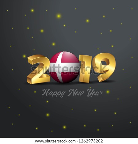 2019 Happy New Year Denmark Flag Typography. Abstract Celebration background