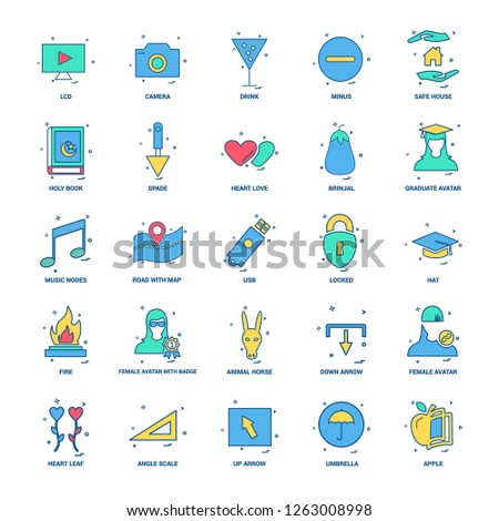 25 Business Concept Mix Flat Color Icon set