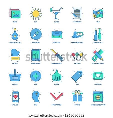 25 Business Concept Mix Flat Color Icon set