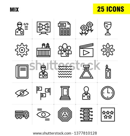 Mix Line Icons Set For Infographics, Mobile UX/UI Kit And Print Design. Include: Cog, Gear, Settings, Setting, Flask, Lab, Test, Tube, Icon Set - Vector