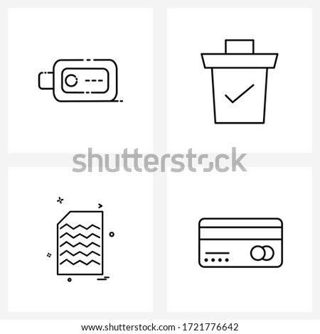 Pixel Perfect Set of 4 Vector Line Icons such as usb; doc; basket; tick; Vector Illustration