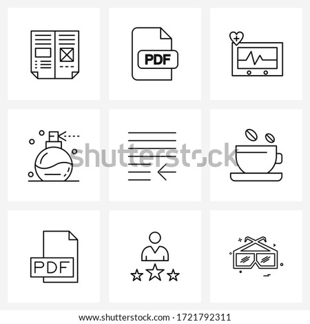 Set of 9 UI Icons and symbols for paragraph; first line; ecg; night; perfume Vector Illustration