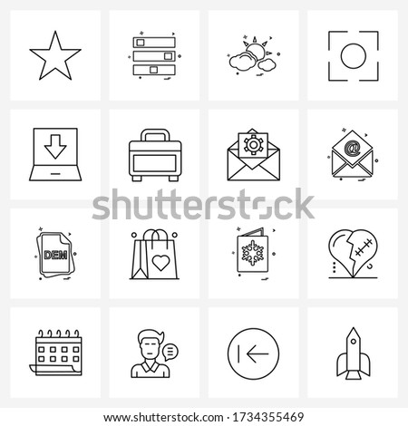 Set of 16 Line Icon Signs and Symbols of down; arrow; summer; zoom; focus Vector Illustration