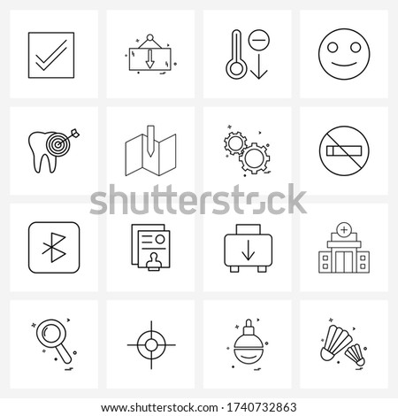 Set of 16 Simple Line Icons for Web and Print such as dentist; tooth; cooling; smile; emoji Vector Illustration