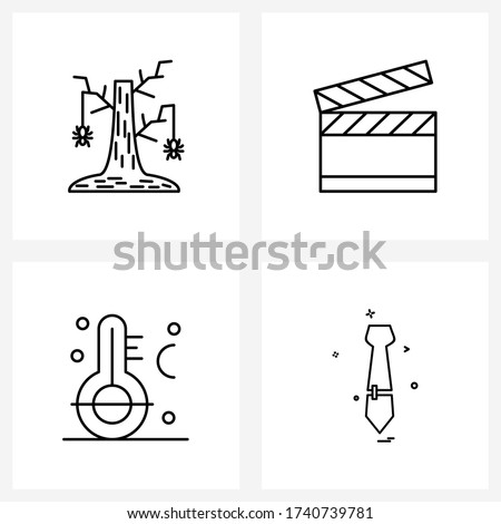 Simple Set of 4 Line Icons such as tree; down; Halloween; movie; clothes Vector Illustration