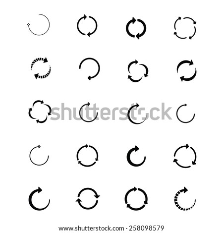 20 circle arrow refresh reload rotation loop sign set. Simple color web icon on white background. Vector illustration design elements eps 10