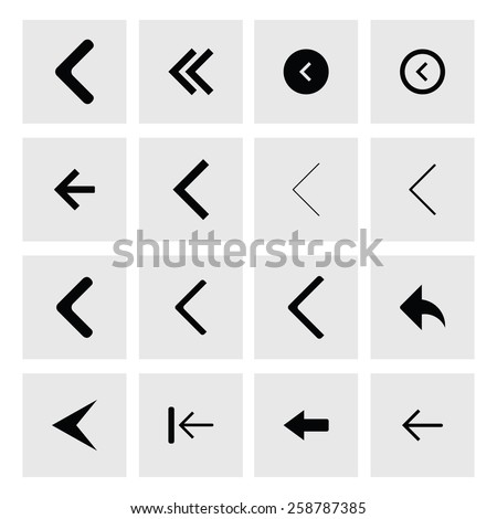 back arrow previous icon set. simple pictogram minimal, flat, solid, mono, monochrome, plain, contemporary style. Vector illustration web internet design elements