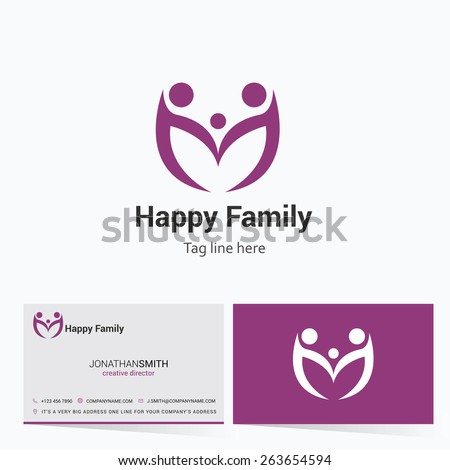 Creative happy Family Logo with visiting card | community business card template - vector illustration