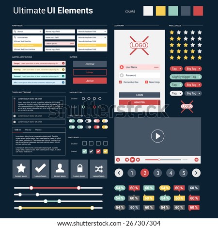 Ultimate dark web UI elements | responsive websites, mobile apps & user interface | UI Mega Collection | flat design web elements: Icons, web forms, button, check box, radio button and so on