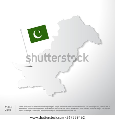 Pakistan flag showing on world map. vector illustration